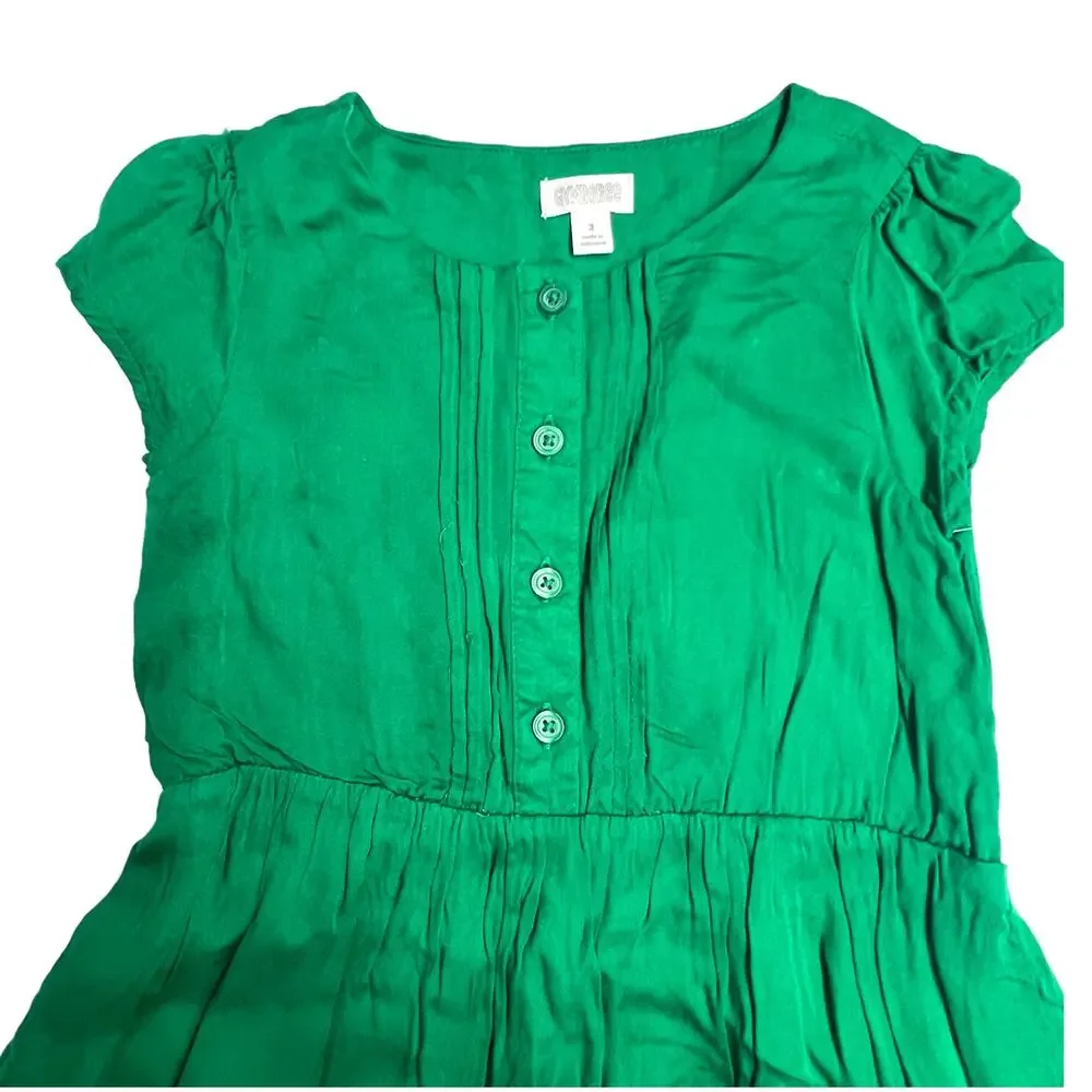 Gymboree Kelly Green Button Front Pleated Midi Dress Girls 3T‎